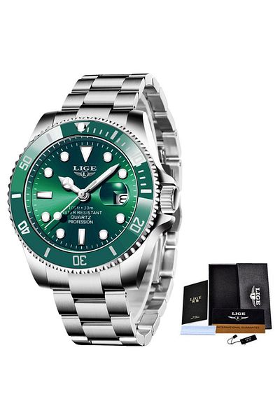 Lige silver green Top Brand Luxury Fashion Diver Watch Men 30ATM Waterproof Date Clock Sport Watches