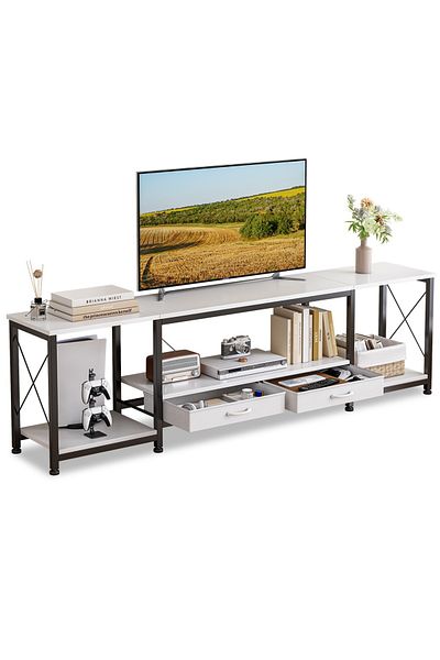 Sheinhome TV Stand with 2 Fabric Drawers & Open Shelves, Modern Media Console for Living Room/Bedroom