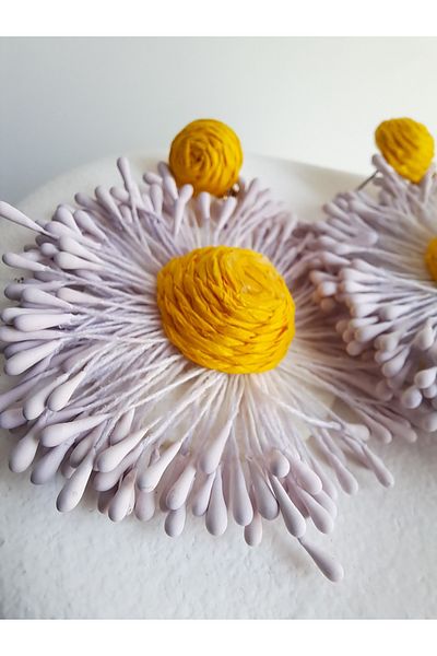 BHR AKSESUAR Pink Yellow Straw Woven Flower Earrings