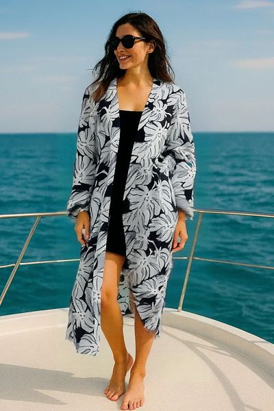 Hayalet Cotton Viscose Long Kimono Kaftan