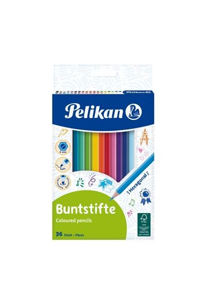 Pelikan Colored Pencils Lacquered, Set of 36, Color Assorted, Material Wood, Hexagonal Section