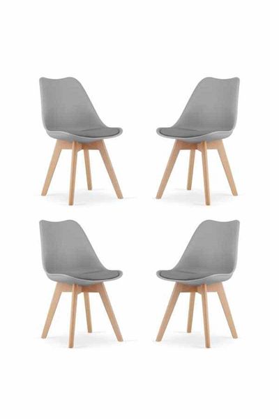 Mercaton Set 4 Scaune Grosseto, Stil Scandinav cu Picioare din Lemn, Sezut din PP si Perna din Piele