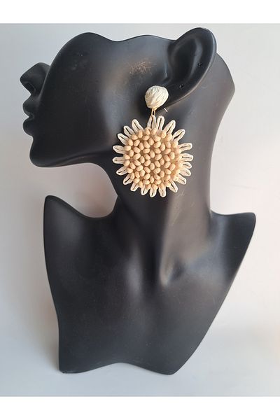 BHR AKSESUAR Sunflower Straw Woven Earrings