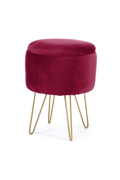 Mercaton Taburet, rotund, cu spatiu depozitare, catifea, rosu, max 90 kg, 35x35x45 cm, Lili
