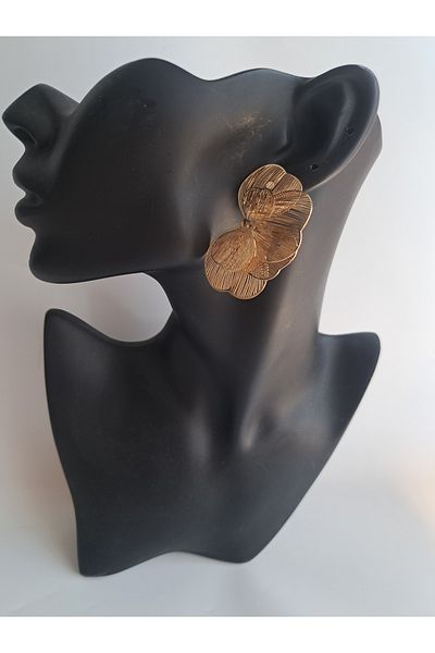 BHR AKSESUAR Gold Half Flower Earrings 5 cm