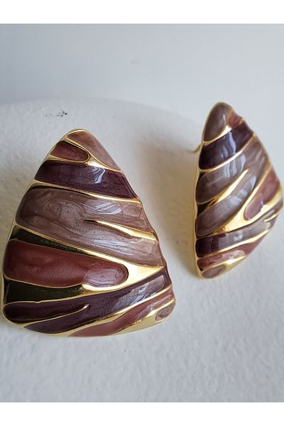 BHR AKSESUAR Brown Burgundy Triangle Earrings