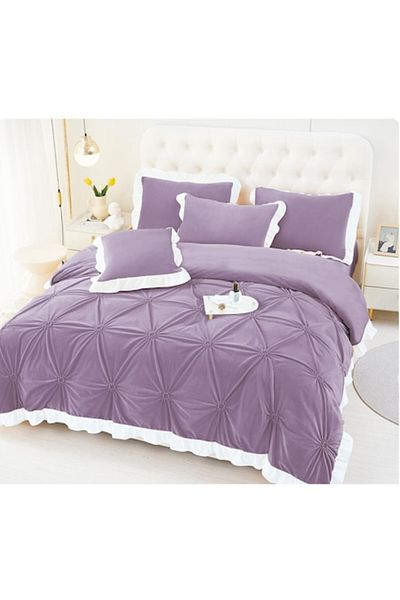 OEM Double Bed Sheets, Uni, Embroidered Hearts Model, 6 pieces, Finet, 230x250cm Purple