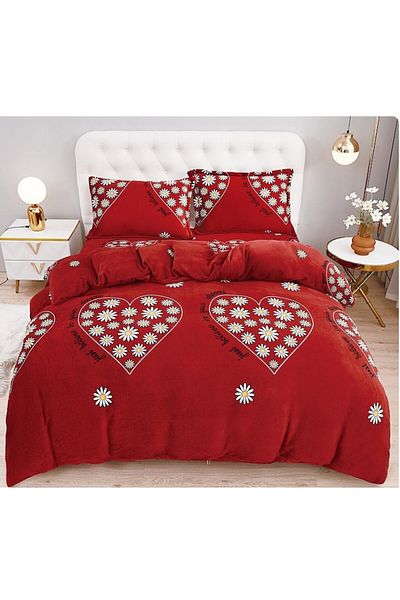 OEM Double Bedding Set, Cocolino, Heart Print, 4 Pieces, Microfiber Plush, 220x230 cm, Multicolor