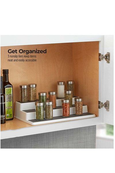 COOYA 3 Tier Cabinet Organizer- Adjustable Deep Shelf System for Spices,Bathroom,Office–Maximize Storage