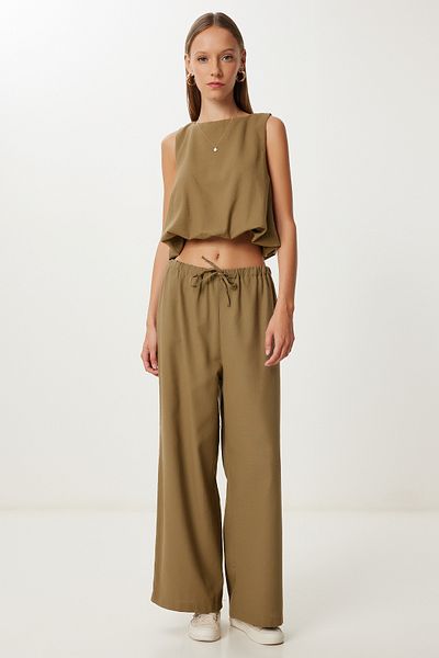Lovelyİstanbul Linen Culotte Pants Blouse Suit Lrv0116 Khaki