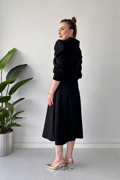 MaziButik Pointed Collar Crepe Dress Black