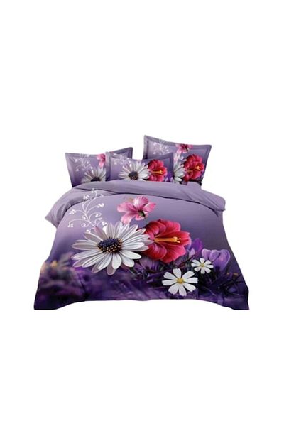 OEM Double Bedding Set, 3D Flowers, 4 Pieces, 2 Persons, 220x240cm, Cotton Satin, Purple-Multicolor