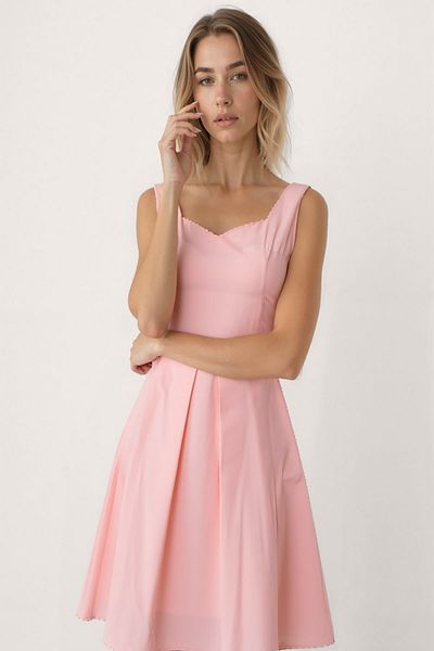 Vitrin Heart Neck Zero Sleeve Pleated Dress