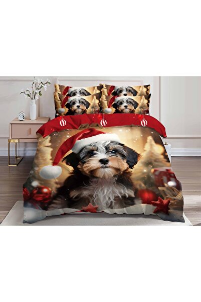 OEM Set Lenjerie de pat dublu, model Craciun 3D, 6 piese, Bumbac Finet