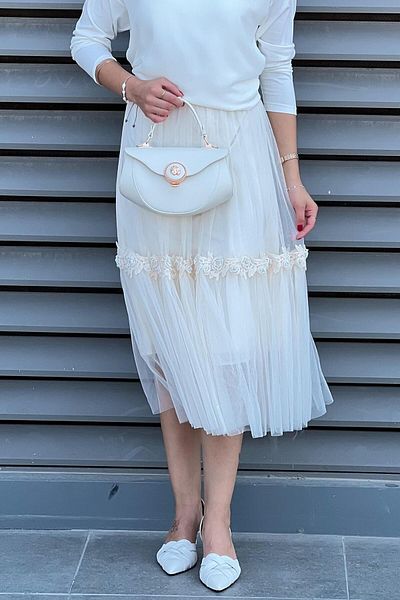 Mahal Tulle Skirt with Beaded Embroidery on Guipure Ribbon