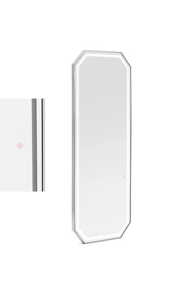 Physa Konsola konsoleta fryzjerska lustro z oświetleniem LED ośmiokątne 180 x 70 cm - srebrne