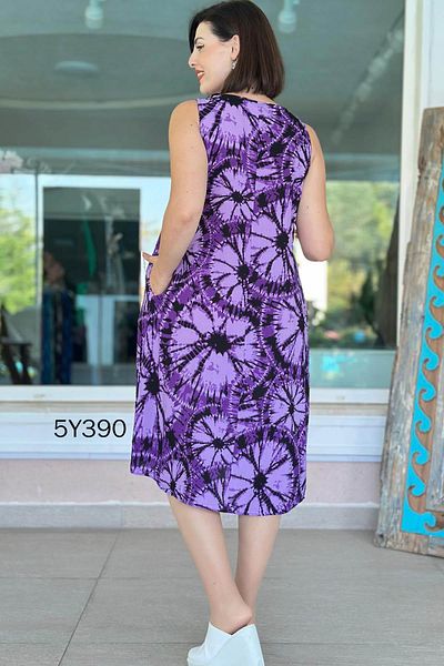 İnce Topuk Zero Sleeve Patterned Viscose Dress 5Y390