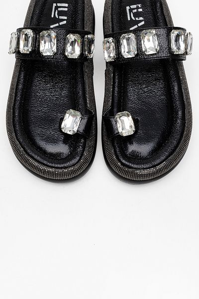 LuviShoes Дамски джапанки Evans Black Stoned с дебели подметки