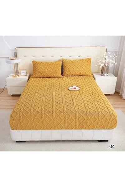 OEM Cocolino bed sheet and 2 pillowcases, knitted type, plain, 3 pieces, 180x200cm yellow M6
