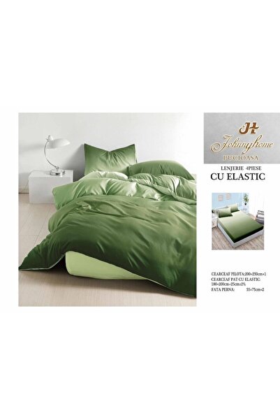 OEM Double bed linen with reversible design, 4 pieces, for , 180x200cm, satin cotton, green