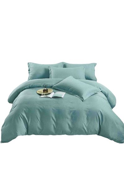 JOJO HOME Lenjerie de pat dublu, Jojo Home, Damasc cu Elastic, 6 piese, 2 persoane, 230x250cm, Verde Ou de Rat