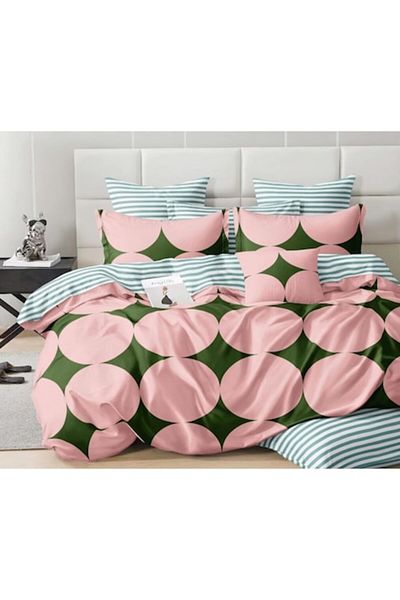 OEM Double Bed Linen, 2 Persons, 4 Pieces, 240x250 cm, Rhombus Print, Multicolor