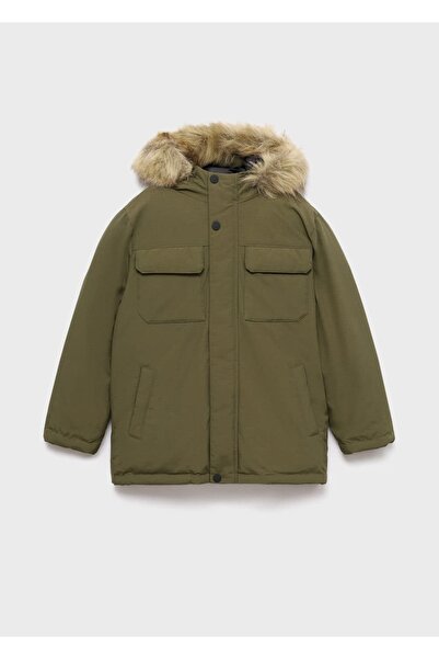 MANGO Kids Kapüşonu suni kürklü anorak