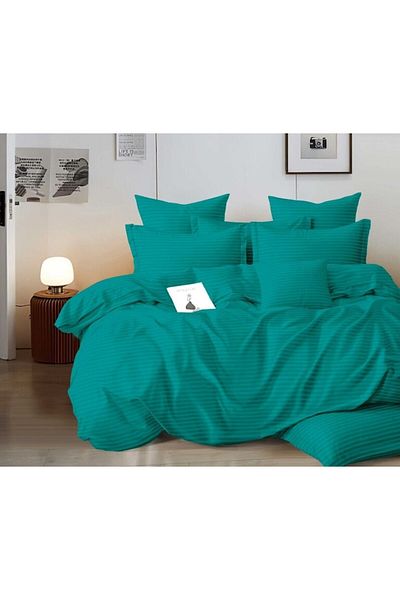 OEM Double Bed Set, Damask, Fitted Sheet, 6 Pieces, 2 Persons, Uni, 180x200cm, Grass Green