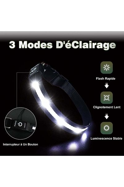 Gomyyard dog collar, LED, nylon, black/white, size XS