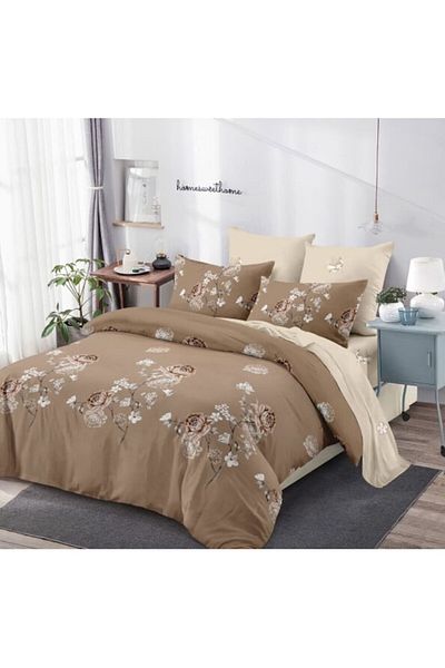 OEM Double Bedding Set, 6 Pieces, Brown Rose Print, 230x250cm, Finet