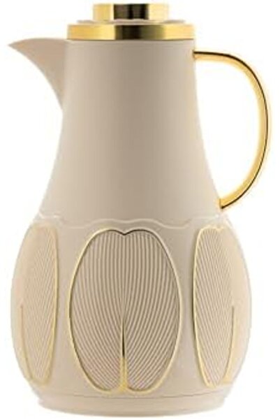 ALSAIF DEVA Coffee and Tea Vacuum Flask, leak-proof and keeps drinks hot, 1 Liter, beige/Gold