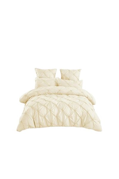OEM Double Bedding Set, Embroidered Pleats, Uni, 6 pcs, 2 Persons, Cotton Finet, 230x250cm, Cream White