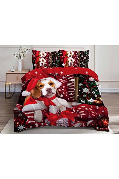 OEM Set Lenjerie de pat dublu, model Craciun 3D, 6 piese, Bumbac Finet