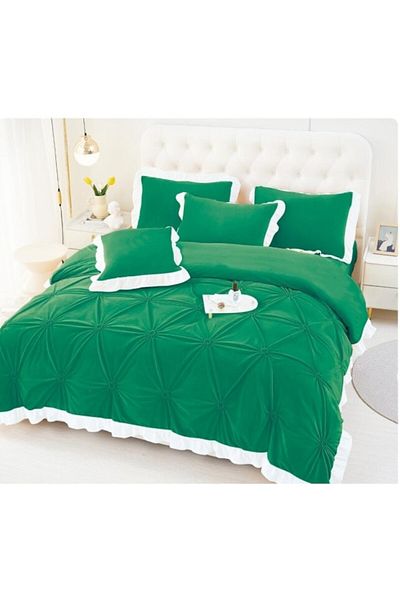 OEM Double Bed Sheet Set, Jojo Home, Uni, Embroidered Heart Pattern, 6 Pieces, Finet, 230x250cm Green Gr