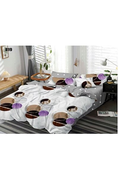 OEM Lenjerie de pat dublă, 6 piese, 2 persoane, 245x250 cm, imprimeu cerculeț...