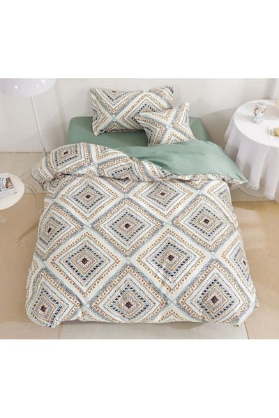 OEM Reversible Bed Linen Set, Elastic Fitted Sheet, Finet, 1 Person, 4 Pieces, 140x200cm, Mosaic Print
