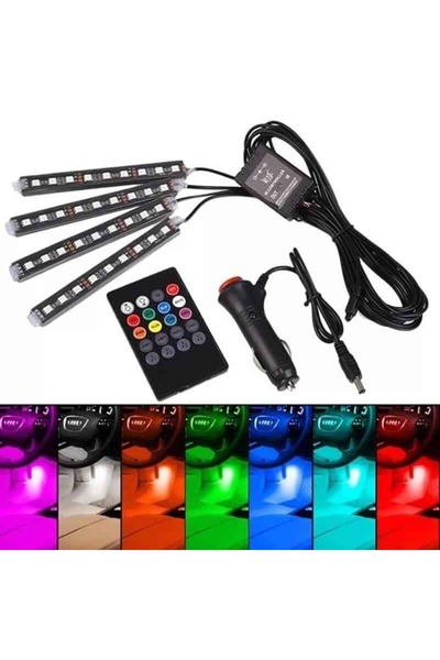 BGRJ Automotive 12 lumini ambientale auto LED cu senzor muzical și telecomandă