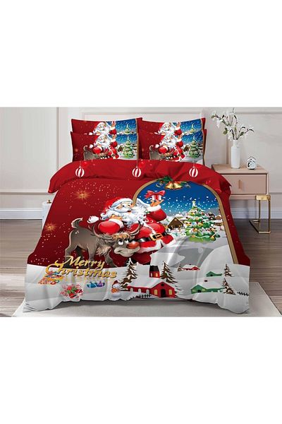 OEM Double Bed Linen Set, 3D Christmas Model, 6 Pieces, Cotton Finet