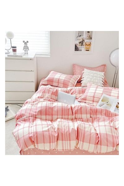 OEM Double Bed Linen, Checkered, 2 Persons, 240x250cm, Finet, Multicolor