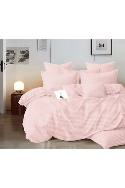 OEM Double Bedding Set, Damask, Elastic Sheet, 6 Pieces, 2 Persons, Uni, 180x200cm, Pale Pink