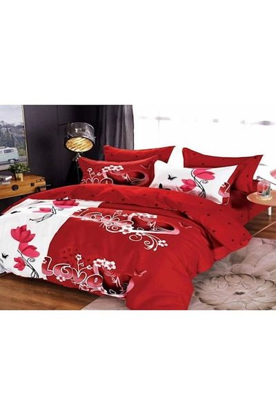 OEM Double Bed Linen, 6 Pieces, 2 Persons, 245x250 cm, Love Pattern, Multicolor