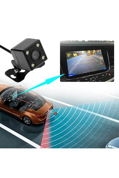 BGRJ Automotive Cameră video spate cu 4 LED-uri, unghi de 170°, cablu de 6 m