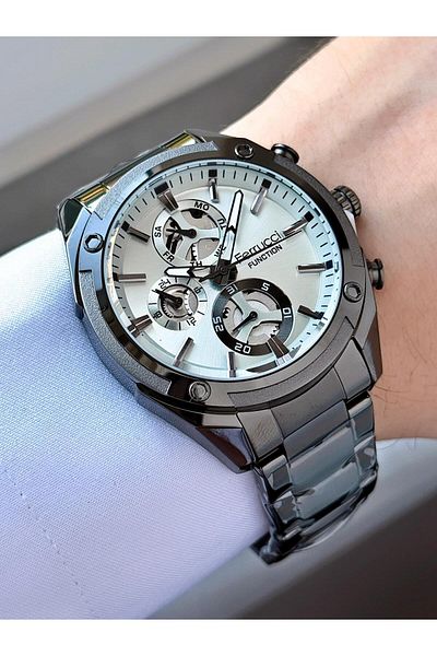 Ferrucci Men's Wristwatch |   With Calendar & Day Display |   Chronograph Design |   Gray Metal Cord