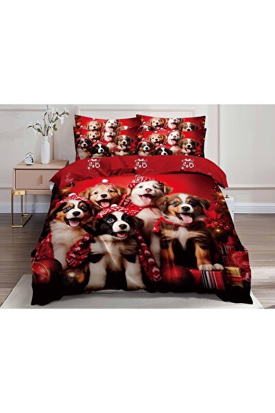 OEM Set Lenjerie de pat dublu, model Craciun 3D, 6 piese, Bumbac Finet