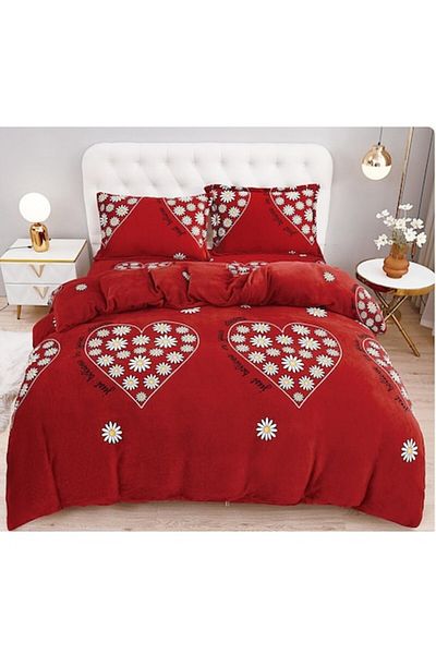 OEM Double Bedding Set, Cocolino, Heart Print, 4 Pieces, Microfiber Plush, 220x230 cm, Multicolor