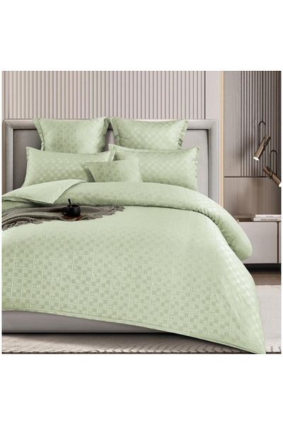 OEM Double Bed Linen, Checkered Model, Finet, 6 Pieces, 2 Persons, Solid Color, 180x200cm, Duck Egg Gree