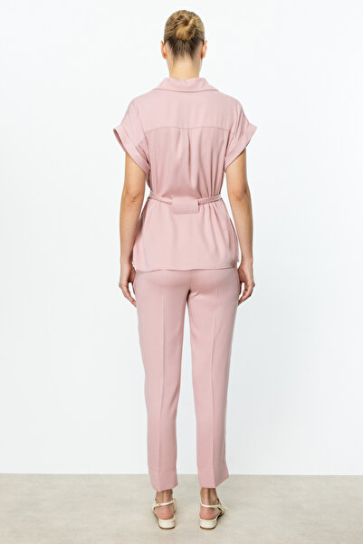 Ekol Women's Elastic Waist Pipe Leg Trousers 3324 Powder