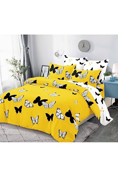 OEM Double Bed Linen, Spring, 6 Pieces, 2 People, 235x250cm, Finet, Black-White Butterflies