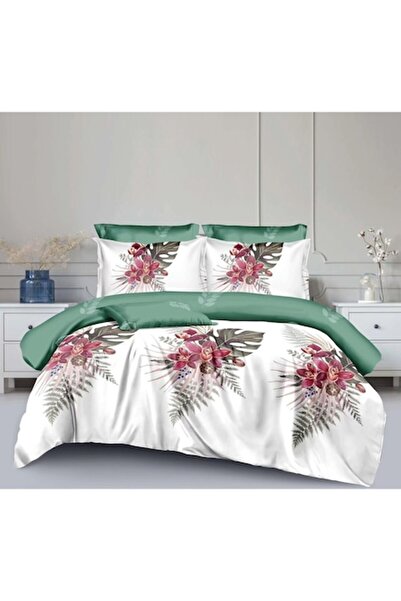 OEM Lenjerie de pat, 6 piese, pentru 2 persoane, 220x240 cm, imprimeu cu frun...