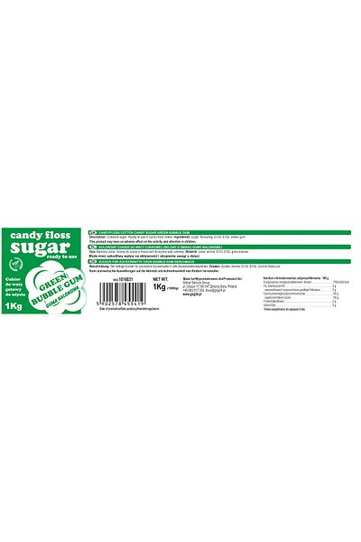 GSG24 Zahăr colorat din vată de zahăr, verde, aromă de gumă de mestecat, 1 kg
